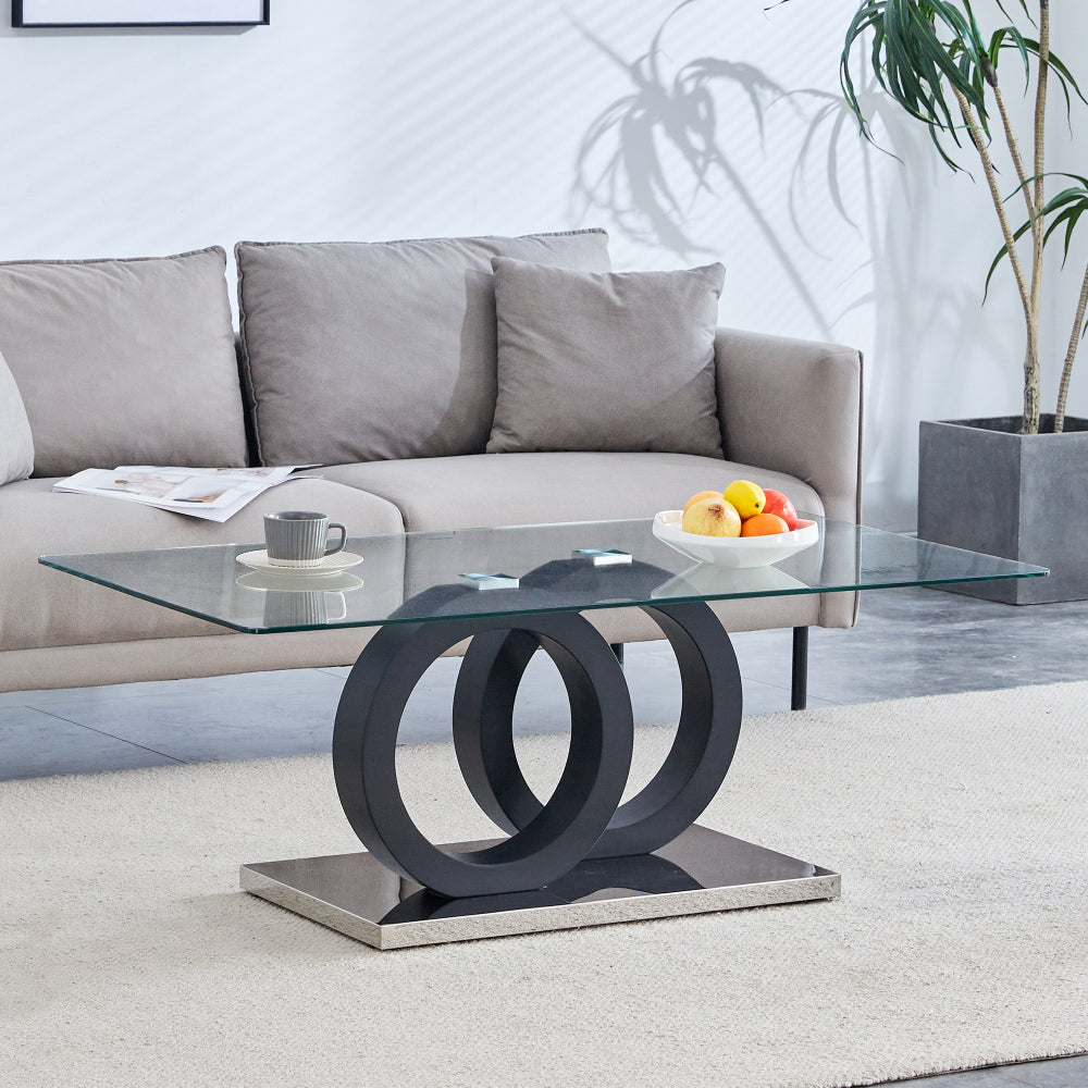 Modern Style Glass Top MDF Coffee Table with Black Base, Suitable for Living Rooms and Lounge Areas