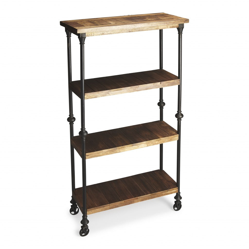 HMS 62 Brown Iron and Wood Three-Tier Bookcase Industrial Design Style Living Room Furniture for Home Office Book Storage