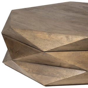 HMS 48\" Brown Wood Hexagon Coffee Table Minimalist Design Living Room Furniture with Oak Metal Marble for Home Office Use