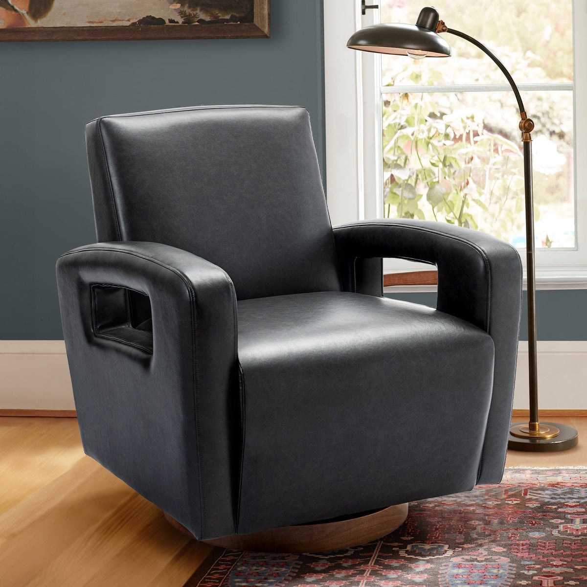 FCJ Reclining Leather Accent Chair with Metal Legs Comfortable Rotating Decorative Chair for Home Office Living Room