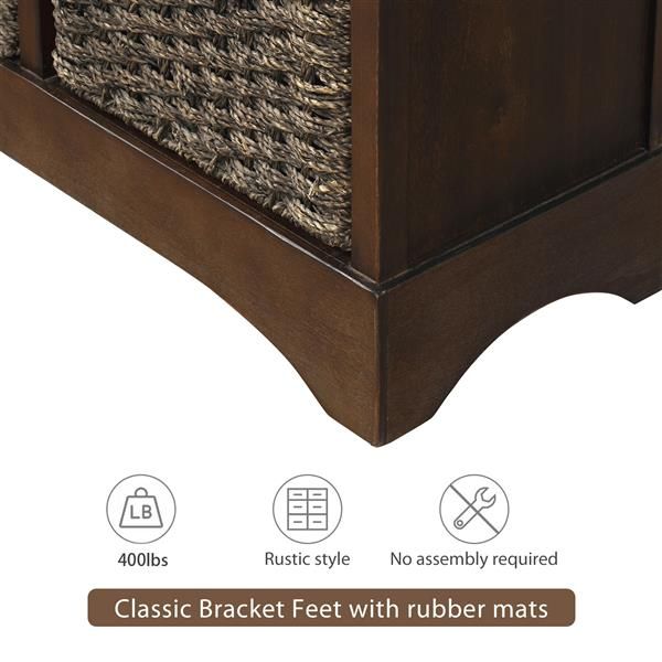 Espresso Rustic Dining/Living Room Storage Cabinet with Two Drawers and Four Classic Rattan Baskets