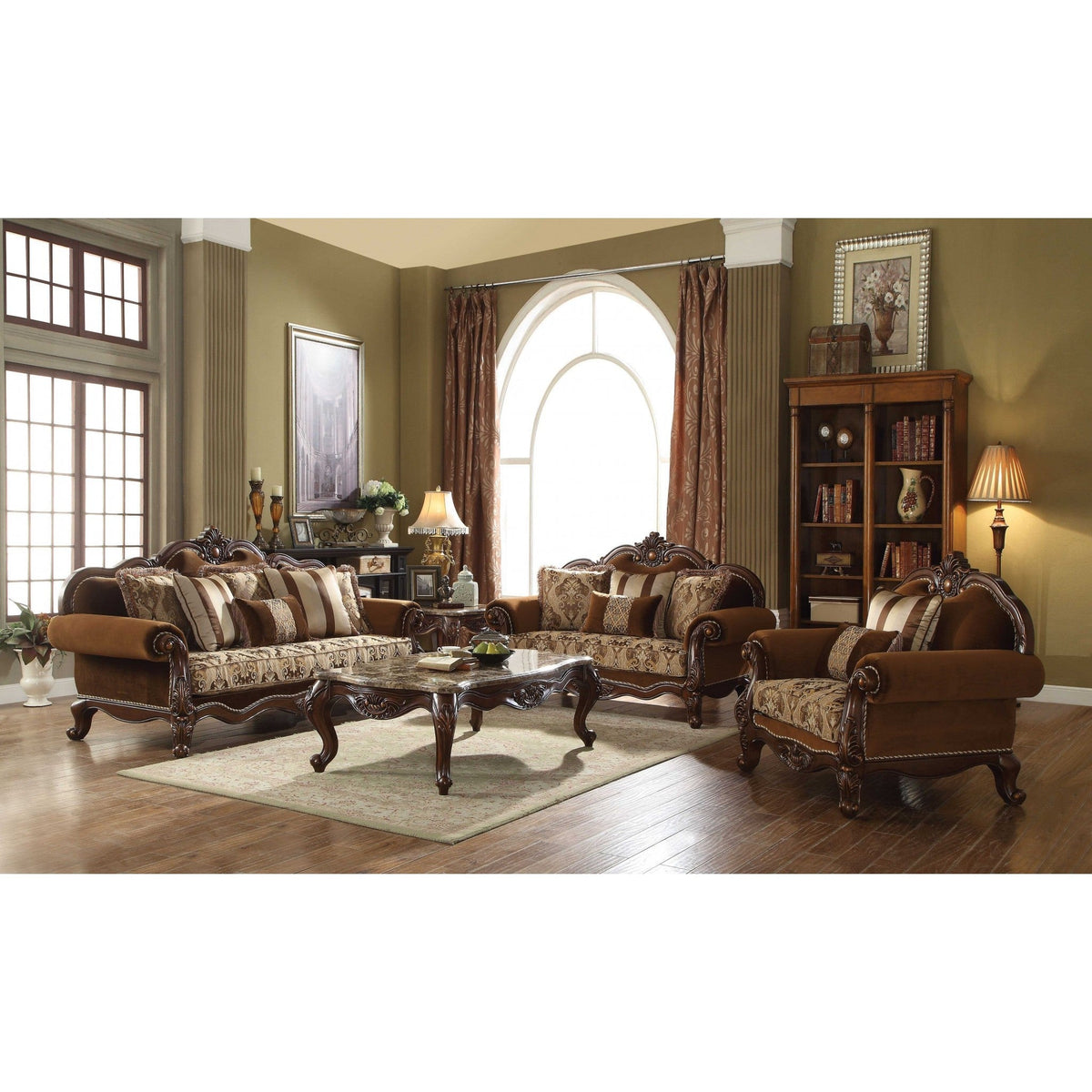 HMS 37\" Brown Velvet Floral Club Chair with Comforable Toss Pillows Accent Chair for Home Office Home Furniture