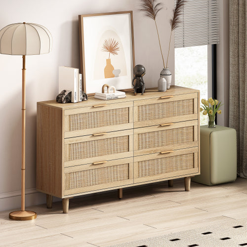 FCJ Extendable Rattan Storage Cabinet with Drawers Natural Indoor Home Furniture for Bedroom & Living Room