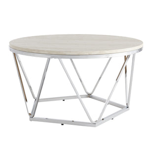 HMS 33 Round Coffee Table Handcrafted in Silver with Wood and Metal Elegant Design