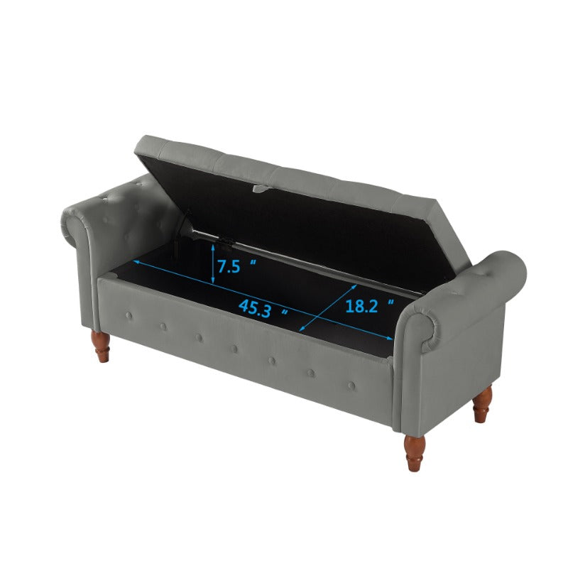 Velvet Multifunctional Storage Rectangular Sofa Stool - Grey