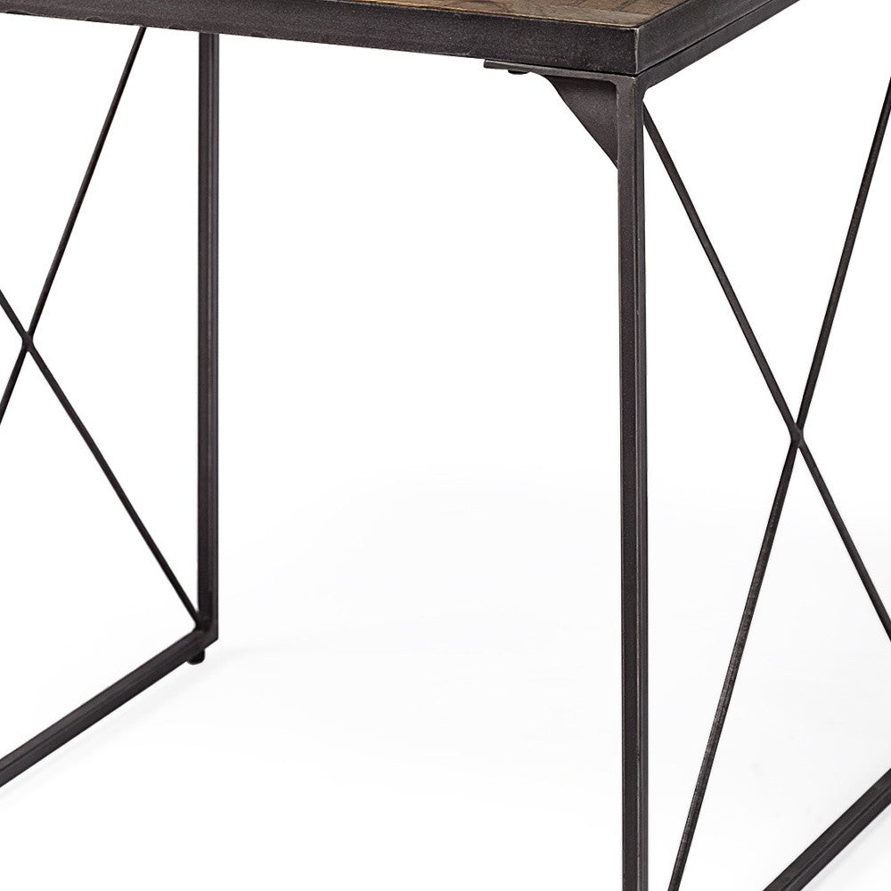 HMS 23 Inch Brown Solid Wood Square End Table Convertible Farmhouse Style Living Room or Entry Side Table