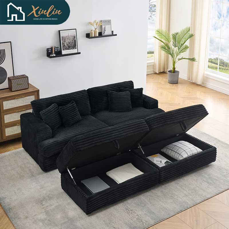 Modern 82-Inch Corduroy Sofa Two Storage Feet 4 Throw Pillows New Living Room Office Fashion Darling American Warehouse Dining