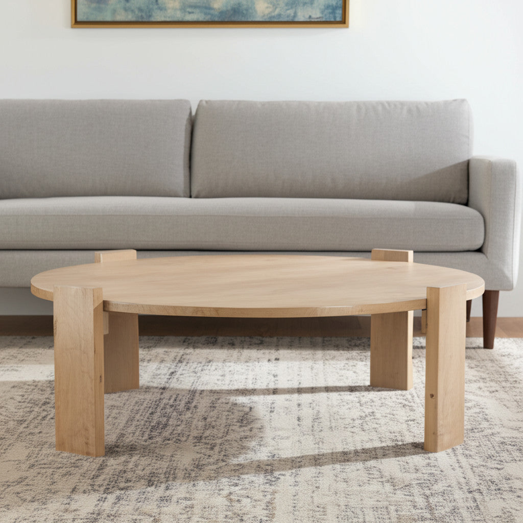 HMS 48\" Natural Solid Wood Oval Coffee Table Handmade Minimalist Design for Home Dining Office Hotel Durable Metal Tea Table