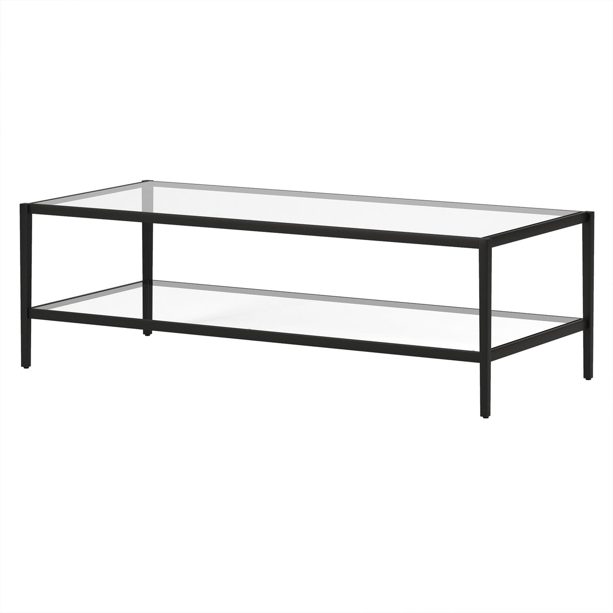 HMS 54\" Modern Simple Living Room Furniture Black Tempered Glass and Steel Coffee Table with Shelf Farmhouse Style