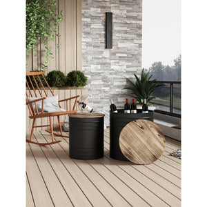 Farmhouse Rustic Distressed Metal Accent Cocktail Table with Wood Top-BLK Set of 2