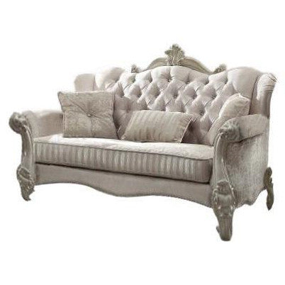 HMS 69 Ivory Chesterfield Loveseat with Toss Pillows 2-Seater Home Furniture for Living Room Apartment Washable Sponge Filled