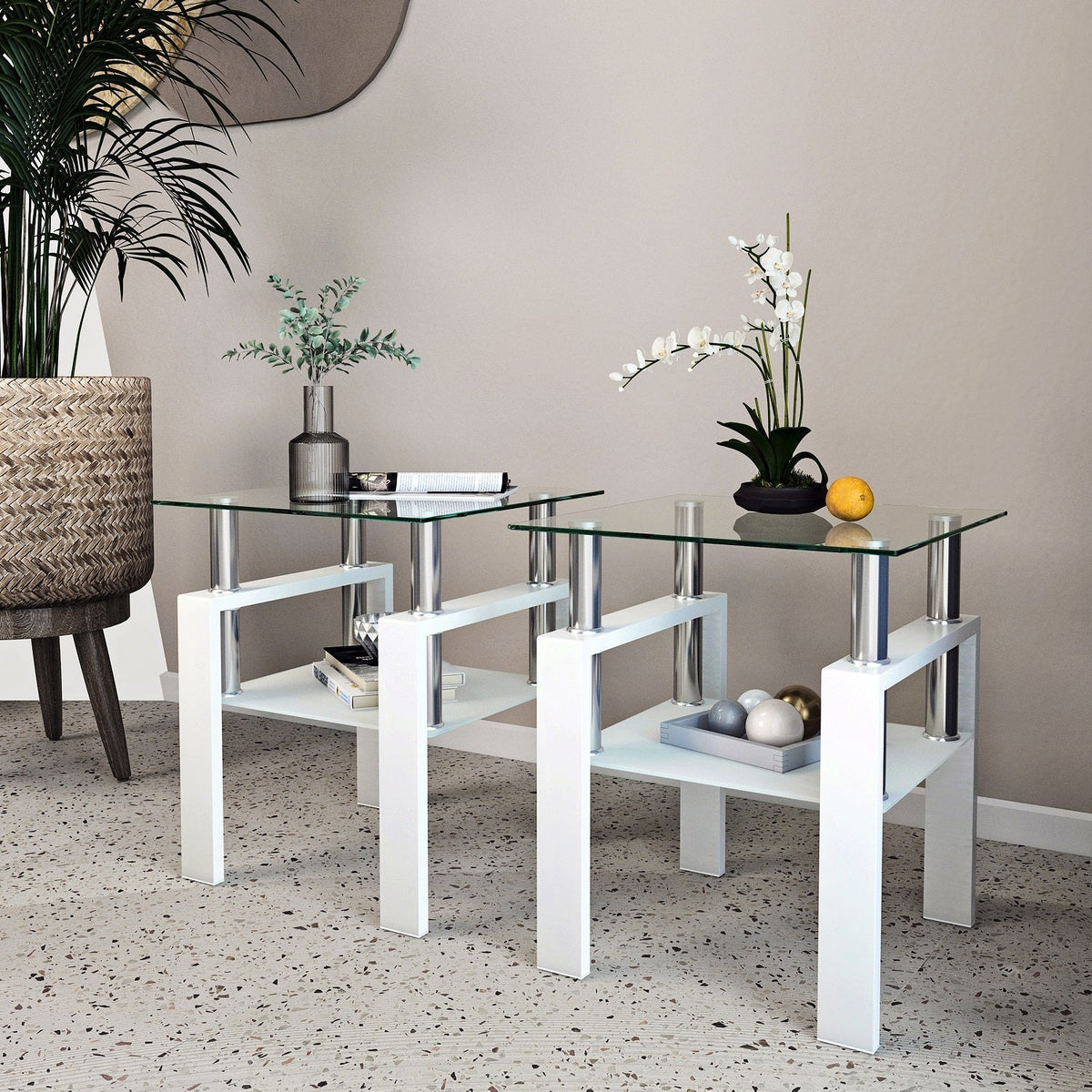 New Durable Design White Tempered Glass Side Table Bed Side Table for Living Room Furniture