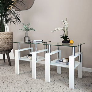 New Durable Design White Tempered Glass Side Table Bed Side Table for Living Room Furniture