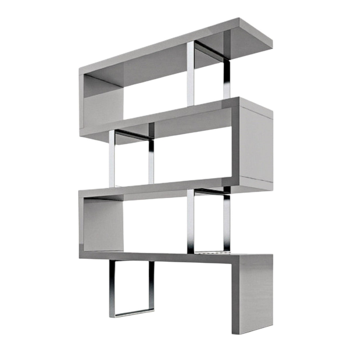 HMS 67 Three-Tier Etagere Bookcase in Gray and Silver Metal and Wood Three-Tier Bookcase