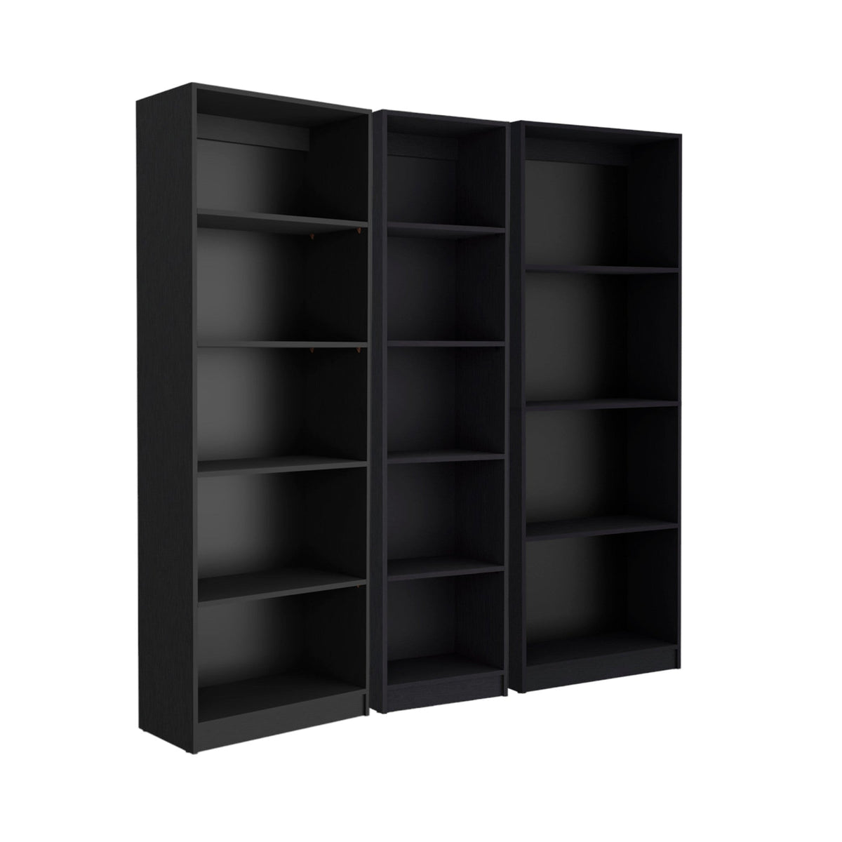 Set Three Traditional Five Tier Bookcase HMS Black Glass Bookshelf for Home Office Living Room Workshop Staircase Book Storage