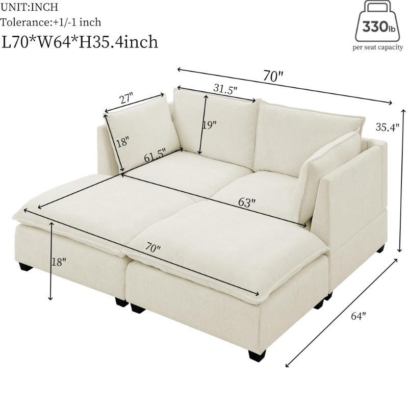 Comfy Cloud Couch Loveseat with 2 Ottoman Modern Chenille Love Seat Upholstered Modular Couch Sleeper for Living Room,
