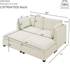 Comfy Cloud Couch Loveseat with 2 Ottoman Modern Chenille Love Seat Upholstered Modular Couch Sleeper for Living Room,