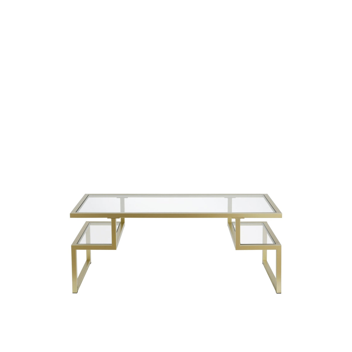 HMS 45\" Gold Glass and Steel Coffee Table for Living Room Rectangular Tempered Glass Top with Two Shelves