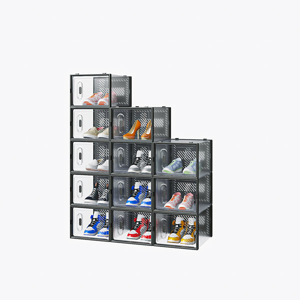 Black, Big Size Shoe Rack, 12PCS, 36*28*21cm, Shoe Box, Plastic Mesh, Freely Combinable
