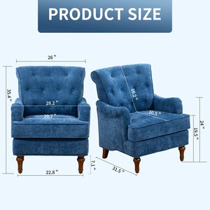 Accent Chair Comfy Chenille Club Fabric Retro Wooden Legs Upholstered Living Room Arm Chair 300lbs Capacity Blue Fabric Chair