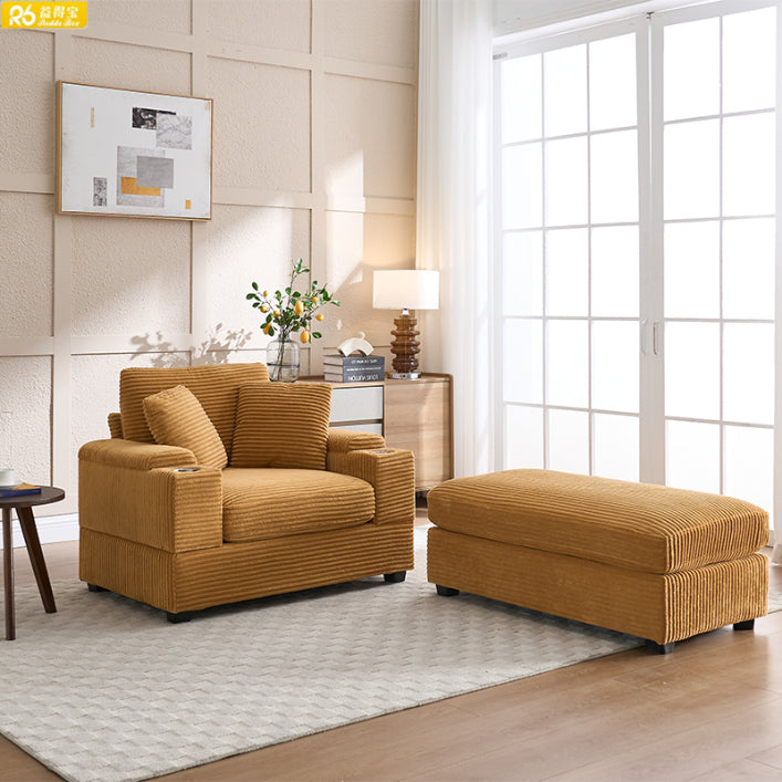 Luxury Design Single Striped Fabric Modular Storage Square Chaise Sofa with Ottoman Cup Holder for Living Apartment Use