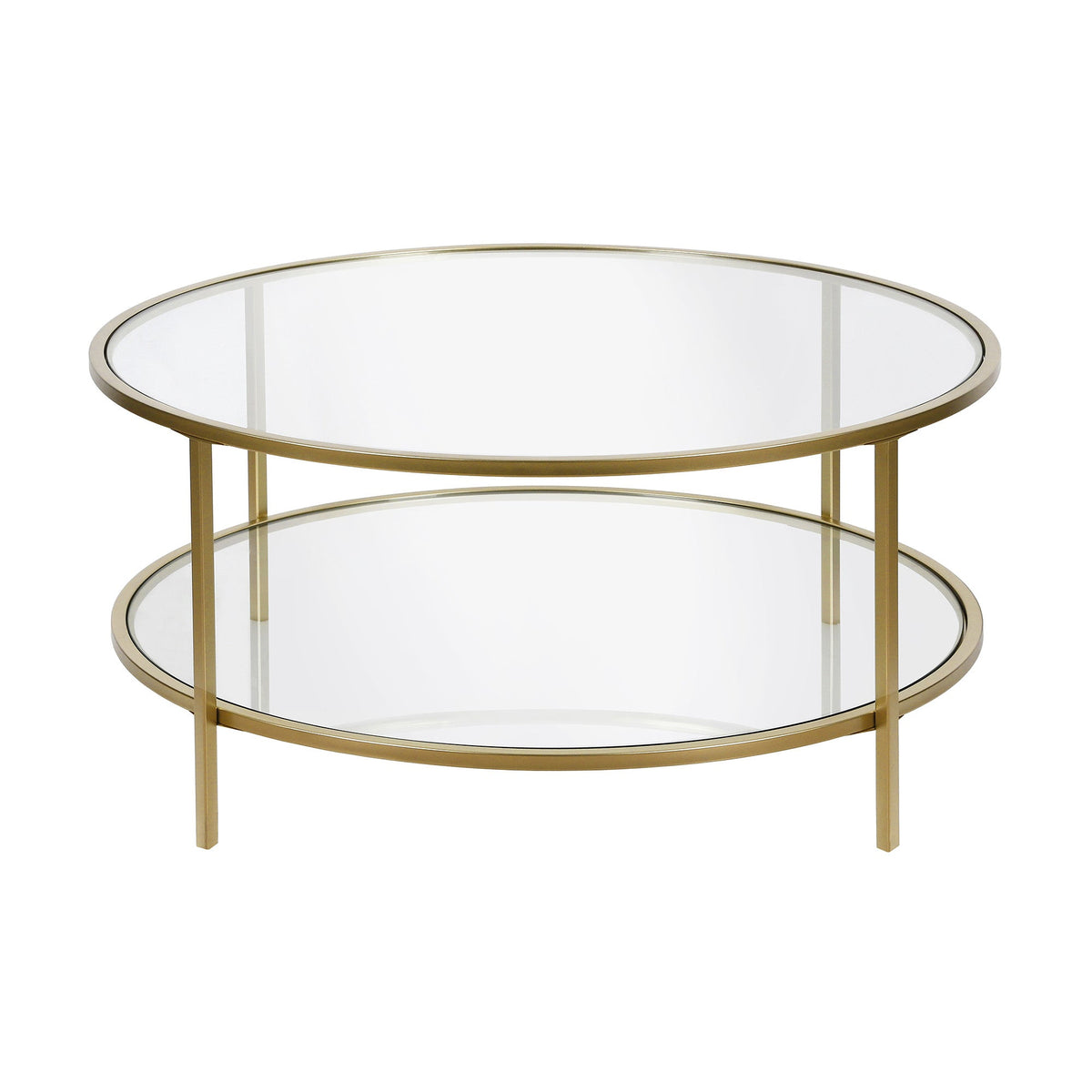 HMS 36\" Round Coffee Table with Gold Glass Top Steel Frame Tempered Sintered Stone Shelf for Living Room Entry Luxury Furniture