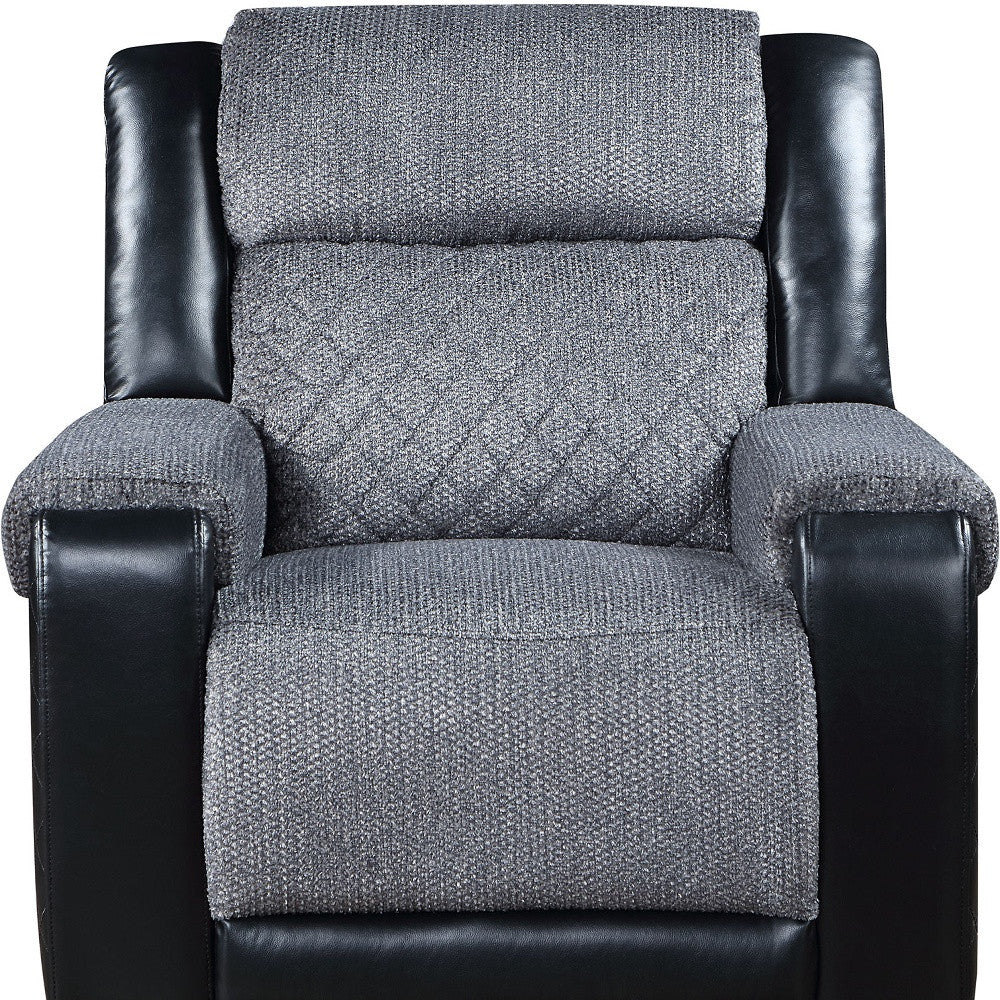 39" Manual Recliner in Black and Gray Fabric and Faux Leather Combination