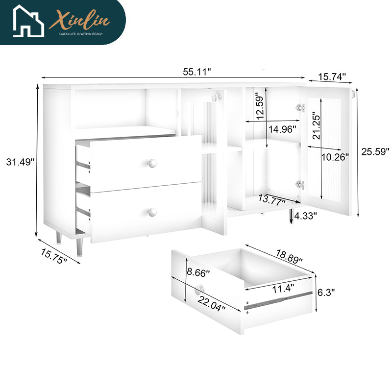 Frees Shipping Modern Minimalist Solid MDF Wood Side Cabinets Stylish Storage Lockers for Kitchen Dining Living Room Spaces