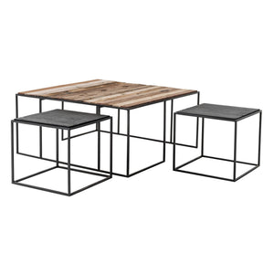 Set of Three 39\" Brown and Black Solid Wood and Iron Square Nested Coffee Tables HMS Product