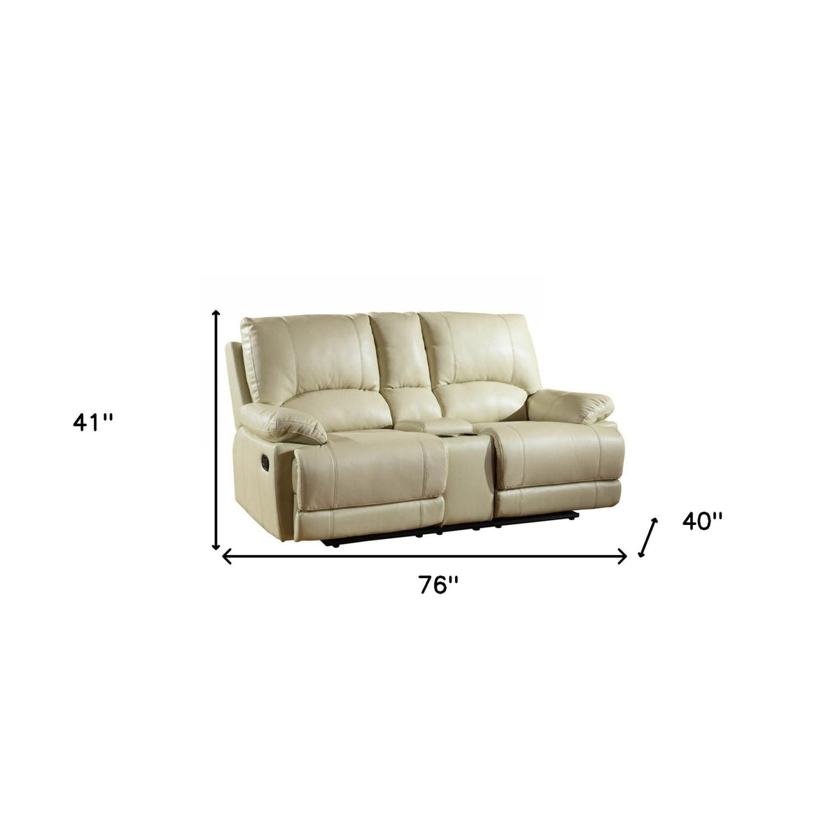 76" Modern Beige Manual Reclining Love Seat Extendable Feature Genuine Synthetic Leather Upholstery Massage Storage Included
