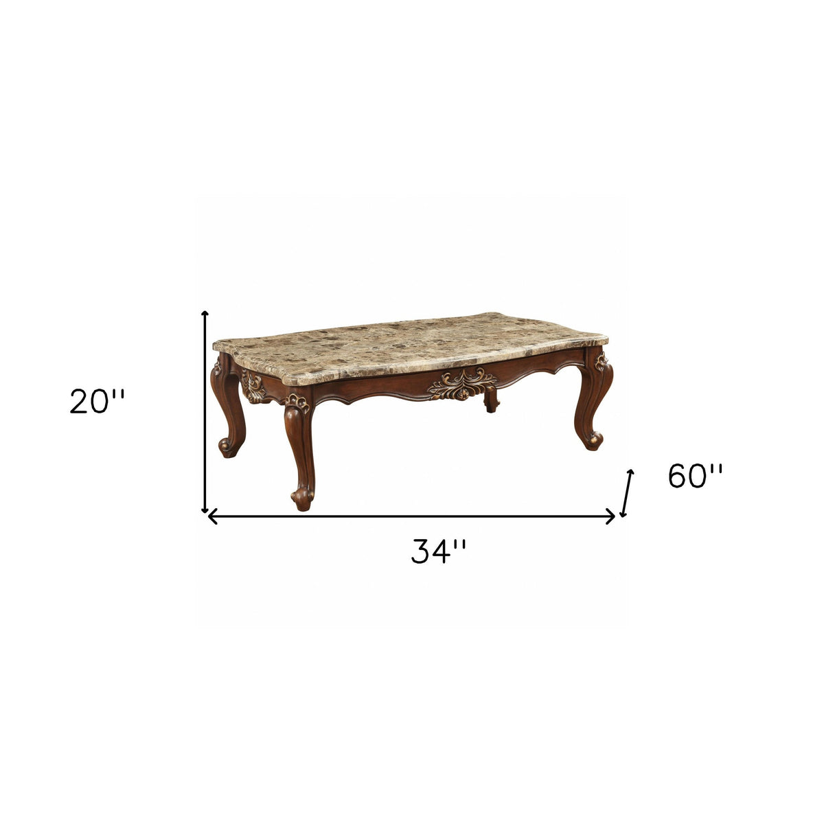 HMS 34\" Brown and Dark Brown Faux Marble Solid Wood Free Form Coffee Table