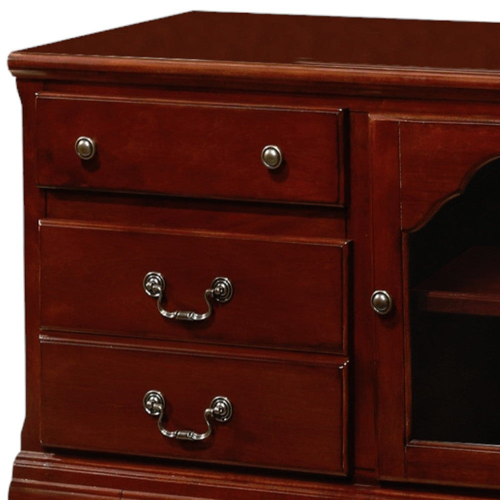 HMS 58\" Brown Wood and Glass TV Stand with Enclosed and Open Storage for Home Entertainment