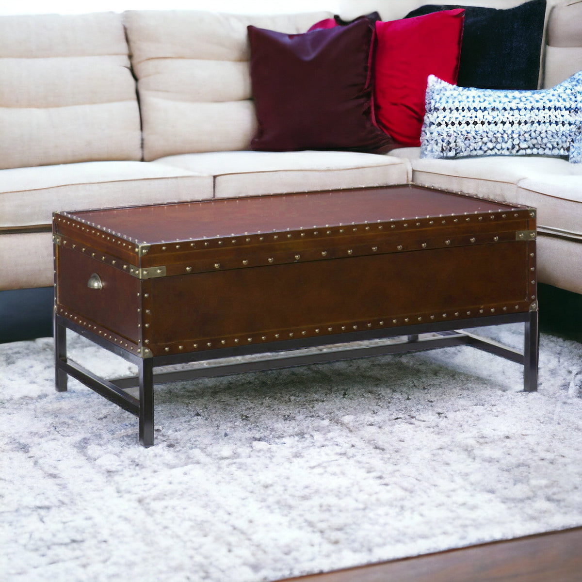 HMS 42\" Rectangular Coffee Table in Brown Manufactured Wood and Metal