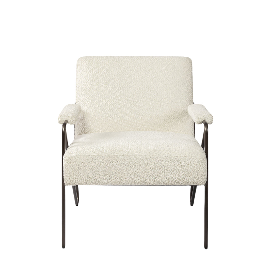 HMS 31 Off-White and Brown Fabric Arm Chair for Living Room