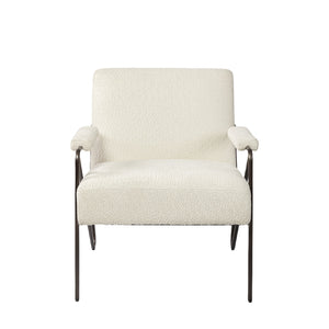 HMS 31 Off-White and Brown Fabric Arm Chair for Living Room