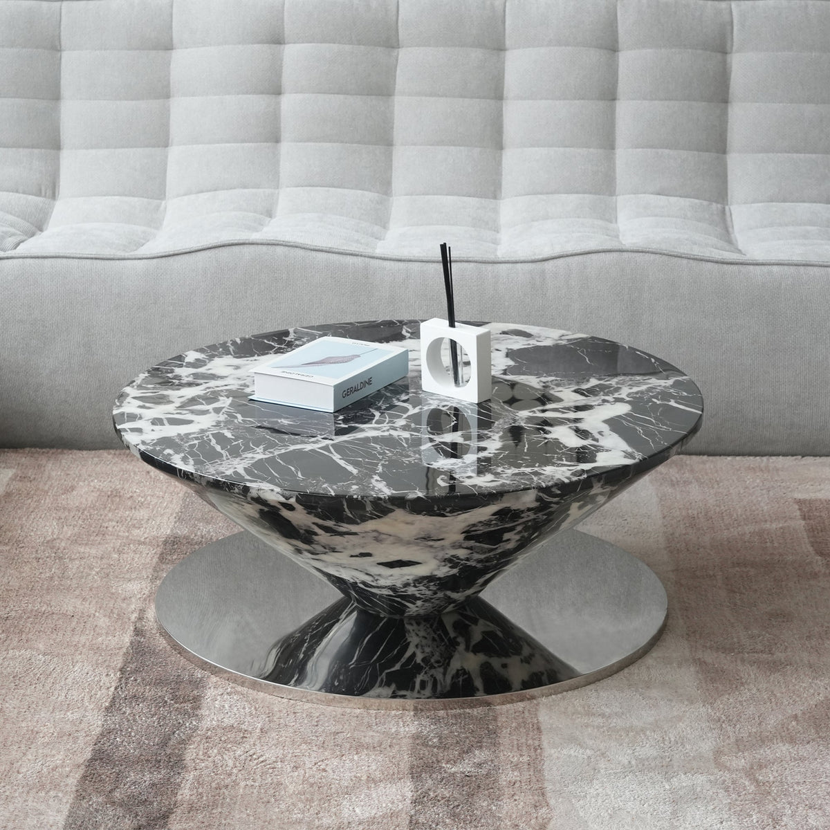 ATUNUS USA in Stock Drop Shipping Metal Base Stainless Steel Modern Marbling Wood Top Side Oval Center Tea Coffee Table