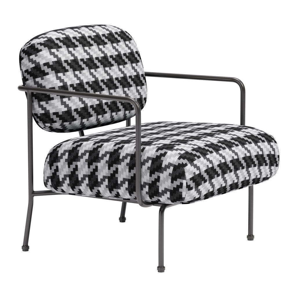 HMS 29 Black and White Upholstered Houndstooth Arm Chair for Living Room