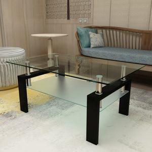 39.3 Inch Modern Glass Top Selling Tea Table with Drawer , 2 Tier Coffee Table Stainless Steel Frame