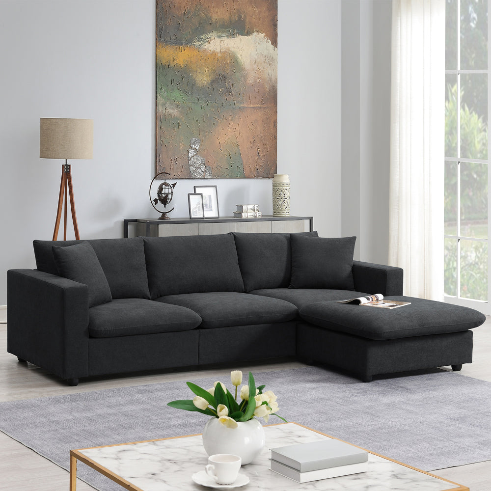 100.4*64.6" Modern Sectional Sofa,L-shaped Couch Set with 2 Free Pillows,4-seat Polyester Fabric Couch Set with Ottoman