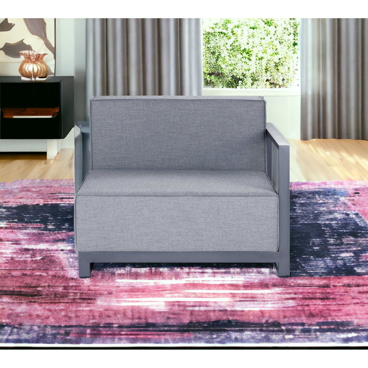 HMS 37 Gray Linen Arm Accent Chair with Modern Design Metal Legs for Home Office Living Room Bedroom or Apartment Use