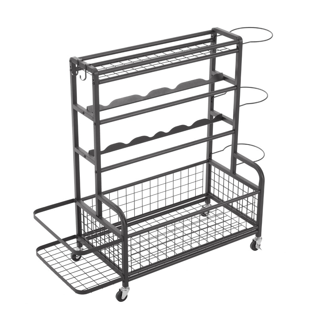4-Tier Metal Storage Organizer with Rolling Wheels for Basketball Sports Equipment Organizer for Yoga Mat