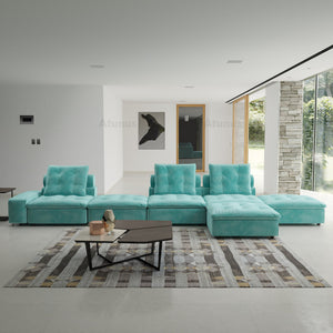 ATUNUS USA in Stock Drop Shipping Tiffany Blue Pet-Friendly Velvet Modular 7 Seater Sectional Sofa Set Scratch Proof Miami Couch