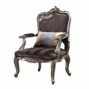 Purple and Platinum Velvet Floral Arm Chair and Toss Pillow HMS 29 for Living Room