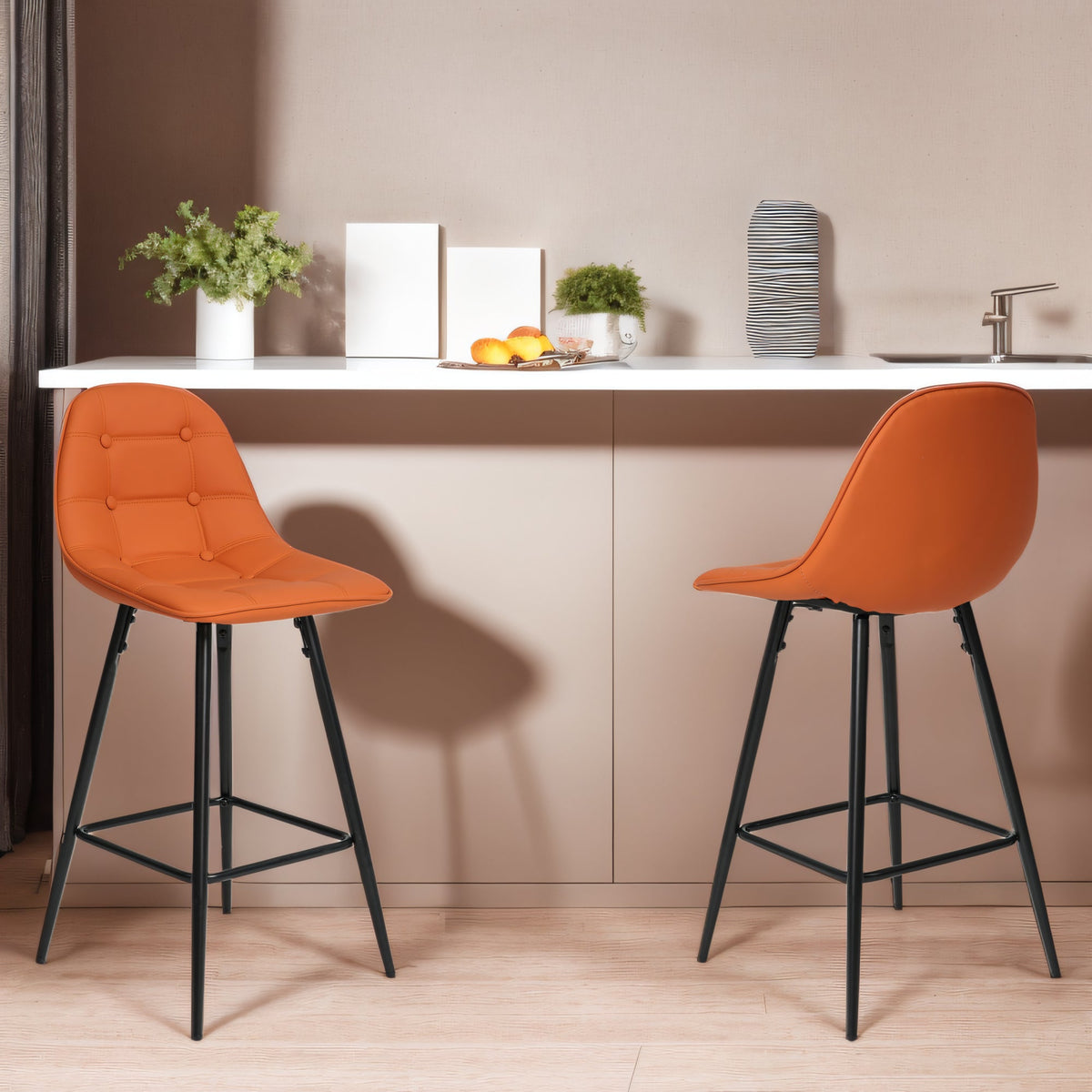 Counter Stools,Set of 2 Bar Stools with Back and Footrest, Modern Metal Counter Height Barstools for Kitchen Home Bar