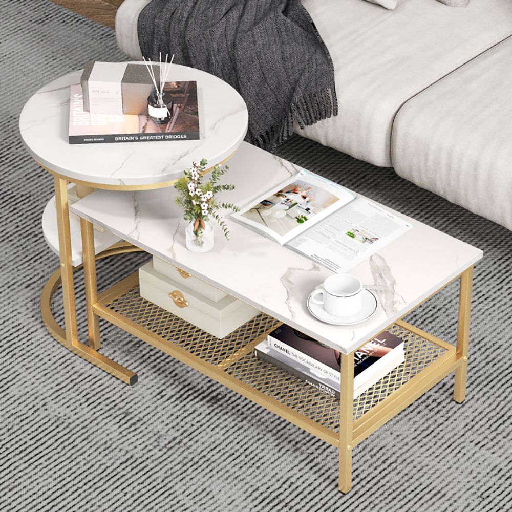 Set of 2 Nesting Coffee Tables with Extra Storage Shelf for Living Room Decor