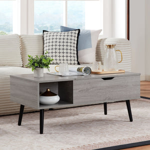39\" Grey Lift Top Wood Coffee Table with Hidden Compartment and Storage Shelf for Living or Reception Room