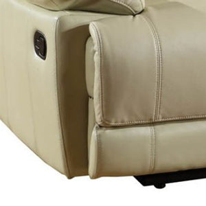 76" Modern Beige Manual Reclining Love Seat Extendable Feature Genuine Synthetic Leather Upholstery Massage Storage Included