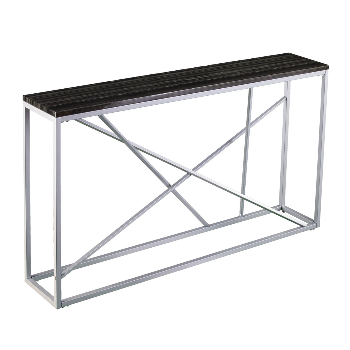 hms 52" Black and Silver Faux Stone Frame Console Table
