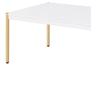 HMS 48” White and Gold Farmhouse Style Resin Wood and Metal Coffee Table for Living Room Furniture or Side Table Use