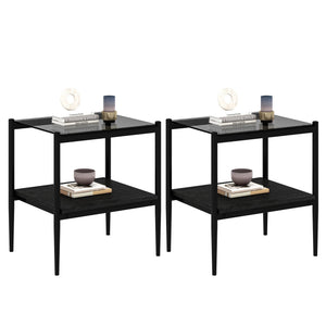 Set of 2  Living Room Table Set Color Glass Side Table with Simple Design  2 Layers Corner Table
